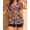 imageYonique Women Tankini with Shorts and Pocket Two Piece Swimsuits Ruffle Sleeve Bathing Suit Flowy SwimwearMandala