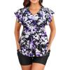 imageYonique Women Tankini with Shorts and Pocket Two Piece Swimsuits Ruffle Sleeve Bathing Suit Flowy SwimwearPurple Flowers