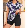 imageYonique Women Tankini with Shorts and Pocket Two Piece Swimsuits Ruffle Sleeve Bathing Suit Flowy SwimwearPurple Flowers
