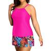 imageYonique Women Two Piece Plus Size Tankini with Skirt Tummy Control Bathing Suits High Neck SwimsuitsPink and Colorful Leaves