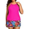 imageYonique Women Two Piece Plus Size Tankini with Skirt Tummy Control Bathing Suits High Neck SwimsuitsPink and Colorful Leaves