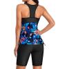 imageYonique Women Two Piece Tankini Swimsuits with Shorts Athletic Bathing Suit with Swim Shorts Racerback SwimwearBlue Floral