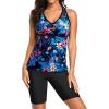 imageYonique Women Two Piece Tankini Swimsuits with Shorts Athletic Bathing Suit with Swim Shorts Racerback SwimwearBlue Floral