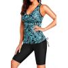 imageYonique Women Two Piece Tankini Swimsuits with Shorts Athletic Bathing Suit with Swim Shorts Racerback SwimwearBlue Paisley