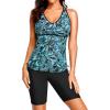 imageYonique Women Two Piece Tankini Swimsuits with Shorts Athletic Bathing Suit with Swim Shorts Racerback SwimwearBlue Paisley