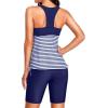 imageYonique Women Two Piece Tankini Swimsuits with Shorts Athletic Bathing Suit with Swim Shorts Racerback SwimwearBlue Striped
