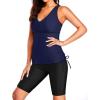 imageYonique Women Two Piece Tankini Swimsuits with Shorts Athletic Bathing Suit with Swim Shorts Racerback SwimwearNavy Blue