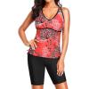 imageYonique Women Two Piece Tankini Swimsuits with Shorts Athletic Bathing Suit with Swim Shorts Racerback SwimwearRed Floral