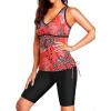 imageYonique Women Two Piece Tankini Swimsuits with Shorts Athletic Bathing Suit with Swim Shorts Racerback SwimwearRed Floral