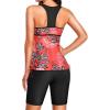 imageYonique Women Two Piece Tankini Swimsuits with Shorts Athletic Bathing Suit with Swim Shorts Racerback SwimwearRed Floral