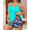 imageYonique Womens Plus Size Tankini Swimsuits with Shorts Two Piece Bathing Suits Ruffle Swimsuits Tummy Control SwimwearAqua Colorful Floral
