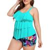 imageYonique Womens Plus Size Tankini Swimsuits with Shorts Two Piece Bathing Suits Ruffle Swimsuits Tummy Control SwimwearAqua Colorful Floral