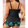 imageYonique Womens Plus Size Tankini Swimsuits with Shorts Two Piece Bathing Suits Ruffle Swimsuits Tummy Control SwimwearBlack Leaf