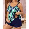 imageYonique Womens Plus Size Tankini Swimsuits with Shorts Two Piece Bathing Suits Ruffle Swimsuits Tummy Control SwimwearBlue  Green Leaf Tankini
