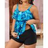 imageYonique Womens Plus Size Tankini Swimsuits with Shorts Two Piece Bathing Suits Ruffle Swimsuits Tummy Control SwimwearBlue Green Leaf