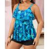 imageYonique Womens Plus Size Tankini Swimsuits with Shorts Two Piece Bathing Suits Ruffle Swimsuits Tummy Control SwimwearBlue Green Leaf
