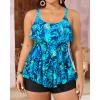 imageYonique Womens Plus Size Tankini Swimsuits with Shorts Two Piece Bathing Suits Ruffle Swimsuits Tummy Control SwimwearBlue Green Leaf