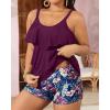 imageYonique Womens Plus Size Tankini Swimsuits with Shorts Two Piece Bathing Suits Ruffle Swimsuits Tummy Control SwimwearPurple Leaves
