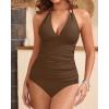 imageYonique Womens Two Piece Swimsuits Tummy Control Tankini Plus Size Bathing Suit Halter V Neck SwimwearBrown