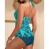 imageYonique Womens Two Piece Swimsuits Tummy Control Tankini Plus Size Bathing Suit Halter V Neck SwimwearGreen Paisley