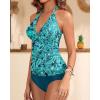 imageYonique Womens Two Piece Swimsuits Tummy Control Tankini Plus Size Bathing Suit Halter V Neck SwimwearGreen Paisley