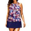 imagePlus Size Tankini with Skirt  Two Piece Swimsuit Tummy Control Bathing Suit High Neck Swimwear 2025Colorful Leaves