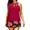 imagePlus Size Tankini with Skirt  Two Piece Swimsuit Tummy Control Bathing Suit High Neck Swimwear 2025Red Floral