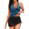 imageTankini Bathing Suit for Women  Two Piece Swimsuit with Skirt Tummy Control Swimwear Halter Mesh Swim Dress 2025Blue Paisley