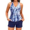 imageWomen Tankini Swimsuit with Shorts  Halter Two Piece Swimsuit with Pocket Tummy Control Bathing Suit 2025 SwimwearBlue Tie Dye