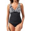 imageWomens Two Piece Swimsuits  Ruffle Flounce Tankini Tummy Control Bathing Suits V Neck SwimwearBlack Color Block