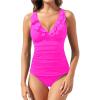 imageWomens Two Piece Swimsuits  Ruffle Flounce Tankini Tummy Control Bathing Suits V Neck SwimwearHot Pink