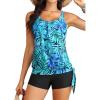 imageYonique 2 Piece Swimsuit for Women Blouson Tankini Top with Shorts Tummy Control Bathing SuitBlue Leaves