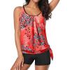 imageYonique 2 Piece Swimsuit for Women Blouson Tankini Top with Shorts Tummy Control Bathing SuitRed Floral