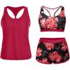 imageYonique 3 Piece Athletic Tankini Swimsuits for Women with Shorts Swim Tank Tops with Sports Bra and Boyshorts Bathing SuitsRed Floral