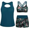 imageYonique 3 Piece Swimsuits for Women Athletic Tankini Teen Bathing Suit Tummy Control Modest Swimwear with Boy ShortsGreen and Flower Print