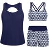imageYonique 3 Piece Tankini Swimsuits for Women Swim Tank Top Bathing Suits with Boy Shorts and Bra Athletic SwimwearBlue