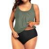 imageYonique Plus Size Two Piece Swimsuit for Women Blouson Tankini Tummy Control Bathing SuitOlive Green