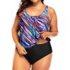 imageYonique Plus Size Two Piece Swimsuit for Women Blouson Tankini Tummy Control Bathing SuitPink Colorful Striped