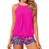 imageYonique Tankini Swimsuits with Shorts  Tummy Control Two Piece Blouson Bathing Suits High Neck SwimwearPink Flower