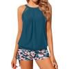 imageYonique Tankini Swimsuits with Shorts  Tummy Control Two Piece Blouson Bathing Suits High Neck SwimwearTeal Flower