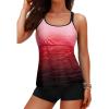 imageYonique Two Piece Tankini Swimsuits for Women with Shorts Tummy Control Bathing Suits Athletic SwimwearRed Gradient