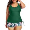 imageYonique Women Plus Size Tankini with Shorts Two Piece Bathing Suits Athletic Swimsuits Tummy Control SwimwearGreen Leaf