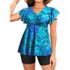 imageYonique Women Tankini with Shorts and Pocket Two Piece Swimsuits Ruffle Sleeve Bathing Suit Flowy SwimwearBlue Leaves