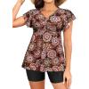 imageYonique Women Tankini with Shorts and Pocket Two Piece Swimsuits Ruffle Sleeve Bathing Suit Flowy SwimwearMandala