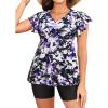imageYonique Women Tankini with Shorts and Pocket Two Piece Swimsuits Ruffle Sleeve Bathing Suit Flowy SwimwearPurple Flowers
