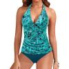 imageYonique Womens Two Piece Swimsuits Tummy Control Tankini Plus Size Bathing Suit Halter V Neck SwimwearGreen Paisley