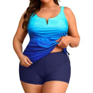 imageWomens Plus Size Tankini Swimsuit  Two Piece Bathing Suit with Shorts 2025 VWired Tummy Control SwimwearBlue Gradient