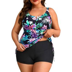imageWomens Plus Size Tankini Swimsuit  Two Piece Bathing Suit with Shorts 2025 VWired Tummy Control SwimwearColorful Floral
