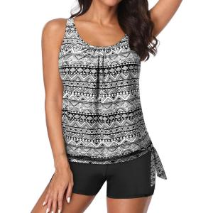 imageYonique 2 Piece Swimsuit for Women Blouson Tankini Top with Shorts Tummy Control Bathing SuitBlack and White