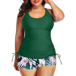 imageYonique Women Plus Size Tankini with Shorts Two Piece Bathing Suits Athletic Swimsuits Tummy Control SwimwearGreen Leaf